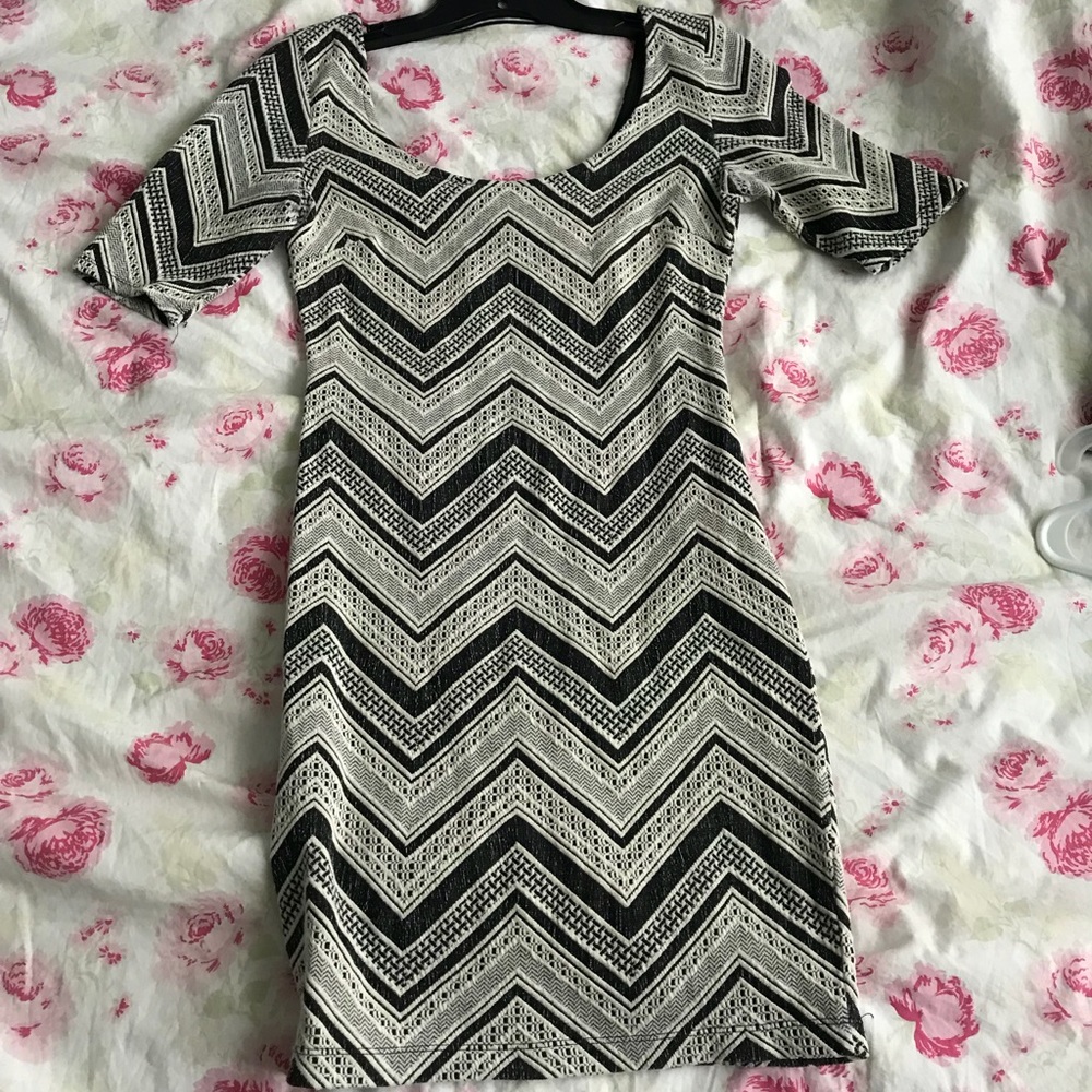 Cream and dark gray bodycon dress
